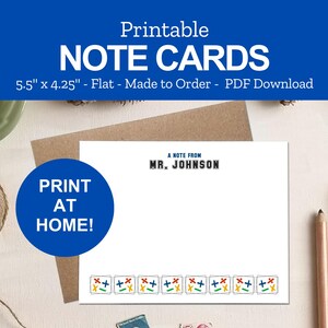 Printable Math Teacher Note Cards - Personalized Stationery for Mathematics Teacher - Print at Home PDF