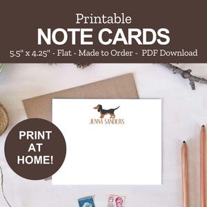 Printable Dog Note Cards - Personalized Note Cards - Dachshund Dog Gifts - Print at Home PDF
