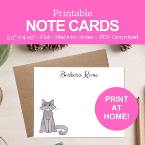 Printable Cat Note Cards - Kitty Cat Note Paper - Personalized Cat Stationery Gifts  - Print at Home PDF