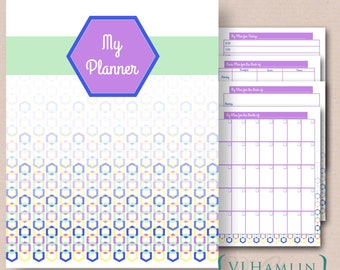 Hexagon, Printable Planner, Set of 5, Cover Included, Instant Download