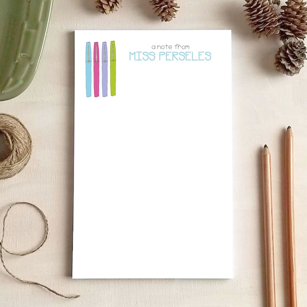 Teacher Gift - Colored Pens Notepad - Personalized Teacher Notepads - Stationery Gifts for Teachers