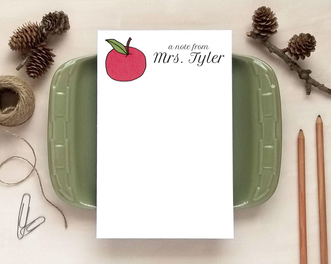 Printable Red Apple Note Paper - Personalized Teacher Notepad ...