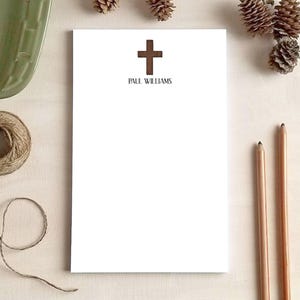 Wooden Cross Notepad - Personalized Christian Stationery Gifts for Minister or Church Leader