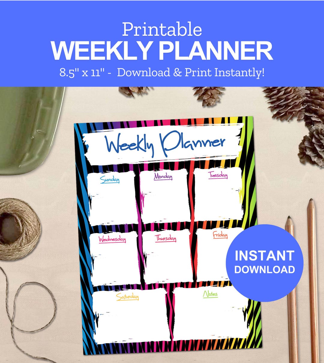 Printable Weekly Planner Family Organizer DIY Weekly School Schedule ...