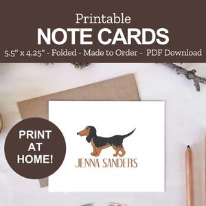 Printable Dachshund Dog Note Cards -  Personalized Note Card - Gifts for Dog Lovers - Print at Home PDF
