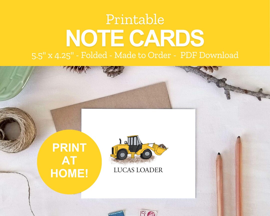 Printable Construction Stationery - Loader Note Cards for Heavy ...