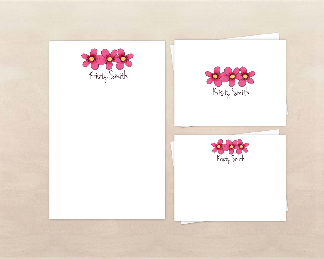 Flower Stationery Gift Set - Personalized Floral Notepad & Note Cards ...