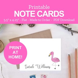 Printable Flamingo Cards - Personalized Watercolor Flamingo Note Cards - Flamingo Stationery - Print at Home PDF