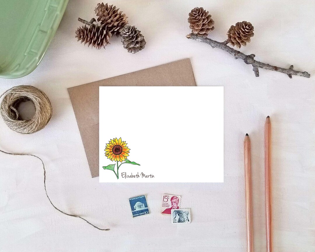 Sunflower Stationery - Personalized Floral Note Cards - Sunflower Gifts ...