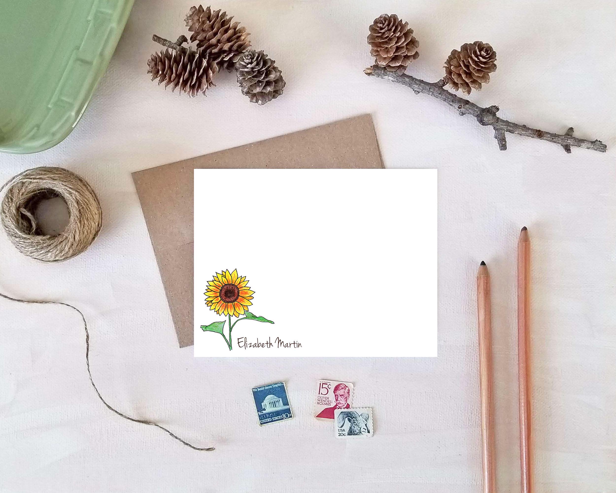 Sunflower Stationery - Personalized Floral Note Cards - Sunflower Gifts ...