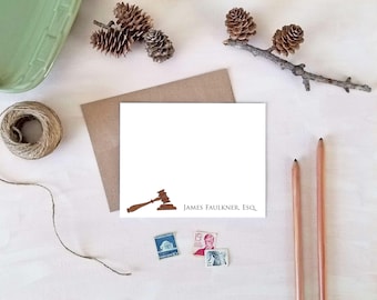 Personalized Judge Gavel Note Cards - Custom Stationery Gift for Judges