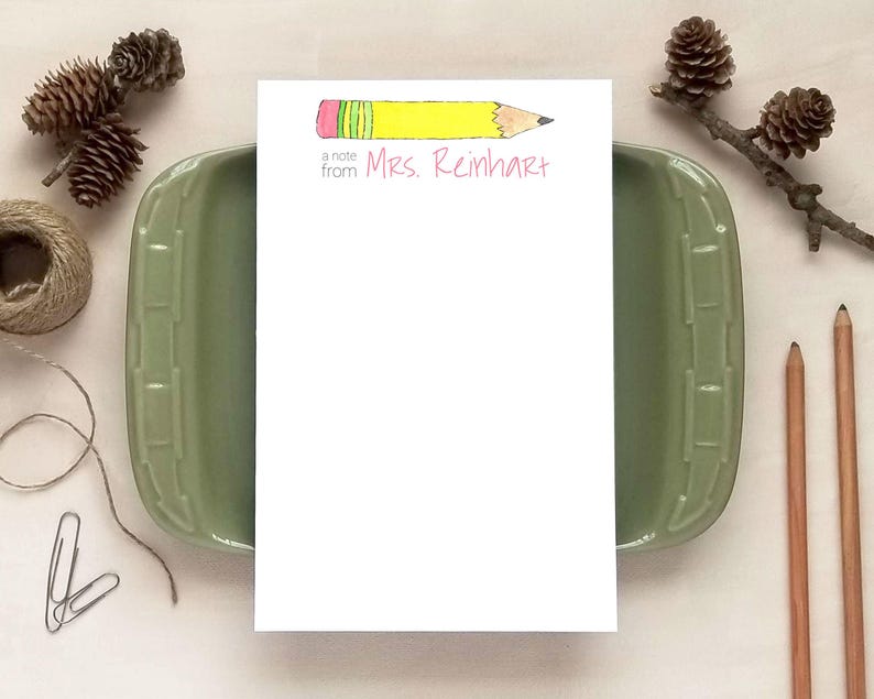 Teacher Stationery - Watercolor Pencil Stationery Set - Personalized Notepad & Note Cards - Teacher Appreciation Gift zdjęcie 5