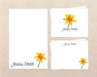 Personalized Stationery Set - Daffodil Notepad & Note Cards Gift Set - Gift for Women