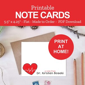 Printable Heartbeat Notes - Personalized Note Cards for Doctors or Nurses - Medical Stationery Gifts - Print at Home PDF
