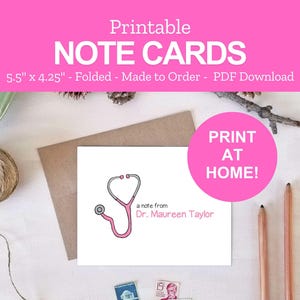 Personalized Doctor Note Card: Stethoscope Stationery (Printable PDF)