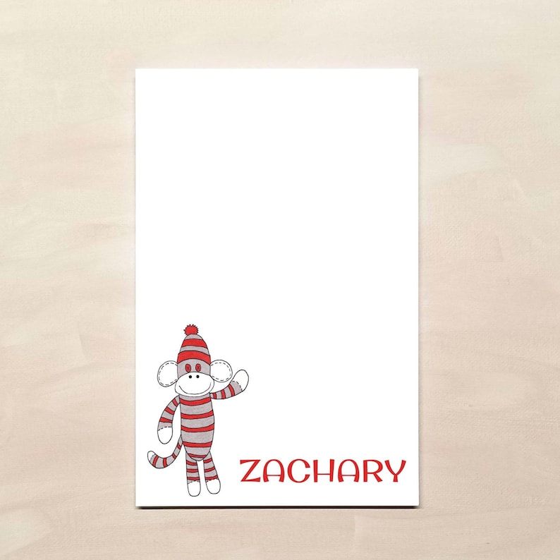 Personalized Notepad Sock Monkey Notepad Stationery for Children Sock Monkey Gift image 2