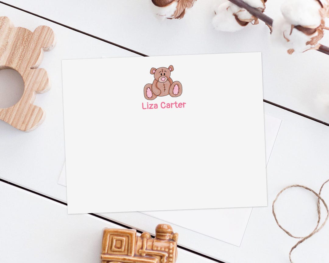 Teddy Bear Note Cards - Personalized Stationery for Kids - Etsy