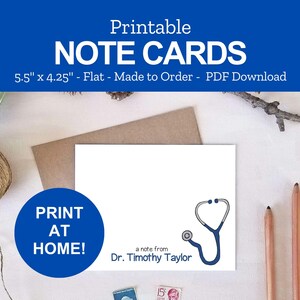 Personalized Stethoscope Note Cards: Medical Stationery (Printable PDF)