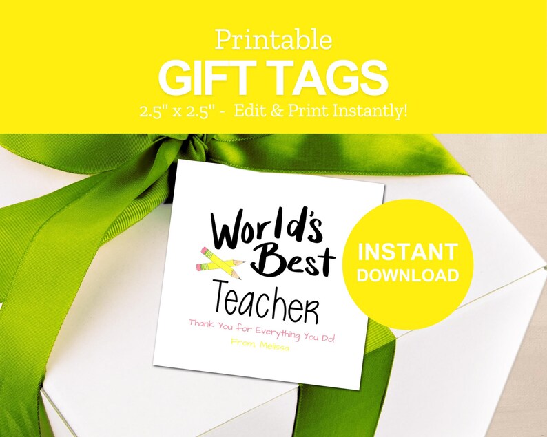 Puede incluir: Etiquetas de regalo imprimibles con el texto "World's Best Teacher" y dos l&aacute;pices cruzados. Las etiquetas miden 2,5 pulgadas por 2,5 pulgadas y est&aacute;n disponibles para descarga instant&aacute;nea.