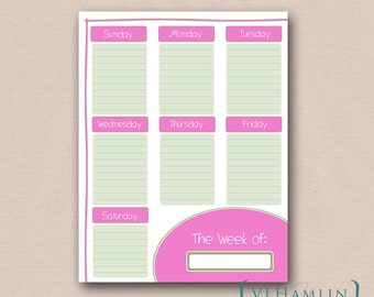 Strawberry Margarita, Printable Weekly Planner, Schedule Organizer, Instant Download