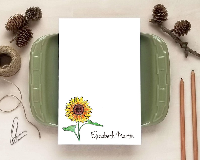 Personalized Notepad - Sunflower Notepad for Women - Personalized Floral Notepads - Gifts for Her imagen 1