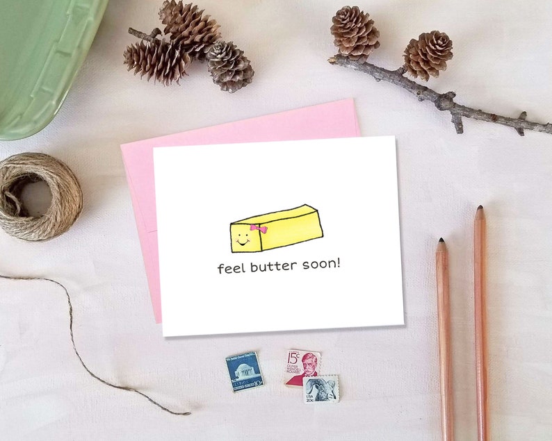 Feel Butter Soon Get Well Card Get Better Cards Thinking Etsy