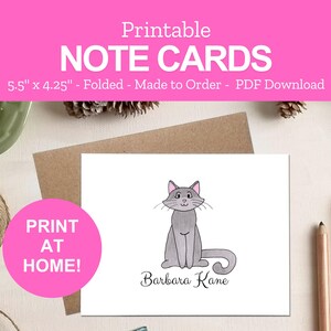 Printable Cat Notes - Cat Note Cards - Personalized Stationery Gifts for Cat Lovers - Print at Home PDF