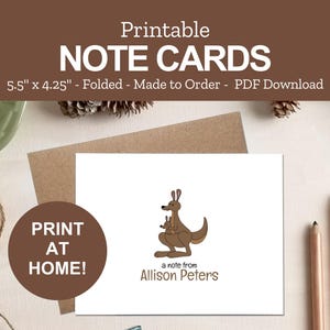 Printable Kangaroo Note Cards - Personalized Kangaroo Notes - Kangaroo Gifts - DIY Kangaroo Stationery - Print at Home PDF