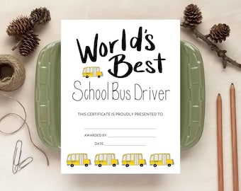 School Bus Driver Certificate - Teacher Appreciation End of Year Gift