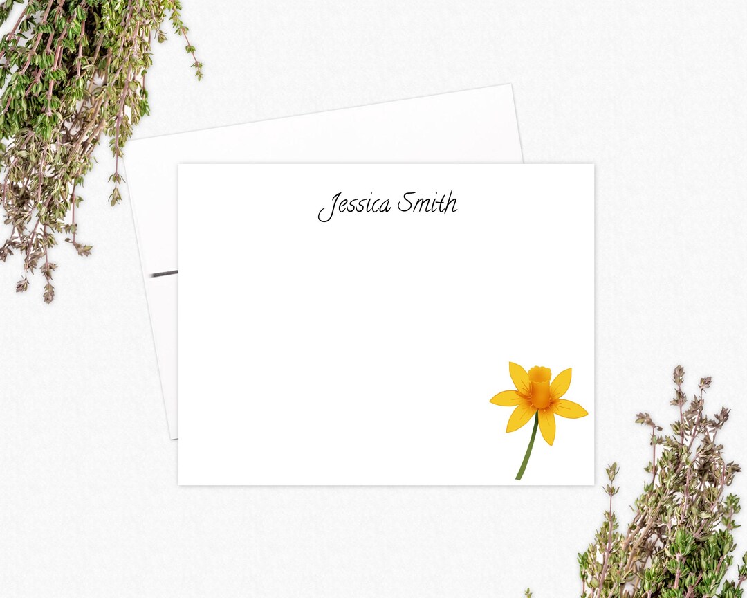 Daffodil Note Cards - Personalized Floral Stationery Gifts for Women - Etsy