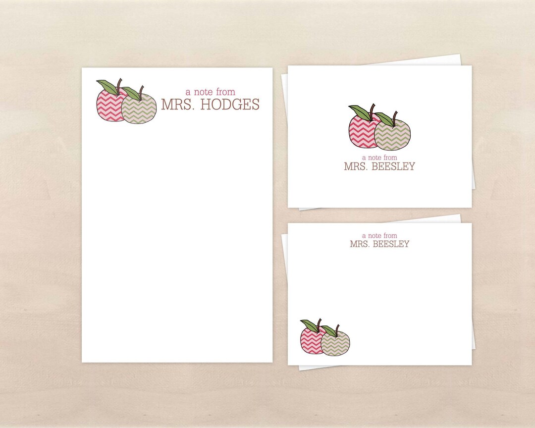 Personalized Teacher Stationery - Chevron Apple Notepad & Note Cards ...