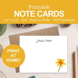 Printable Daffodil Stationery - Personalized Note Cards - Floral Gifts for Her - DIY Mother's Day Gift - Print at Home PDF