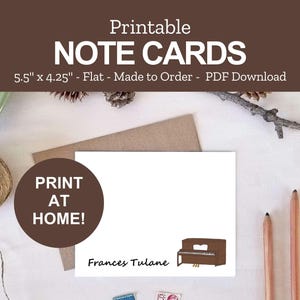 Printable Piano Note Cards - Personalized Stationery Gift for Pianist - Print at Home PDF