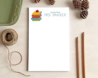 Teacher Gift - Personalized Notepad - Apples and Books Notepad - Gifts for Teachers