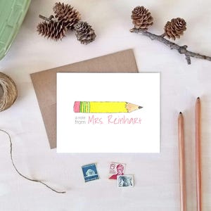 Teacher Stationery - Watercolor Pencil Stationery Set - Personalized Notepad & Note Cards - Teacher Appreciation Gift zdjęcie 4