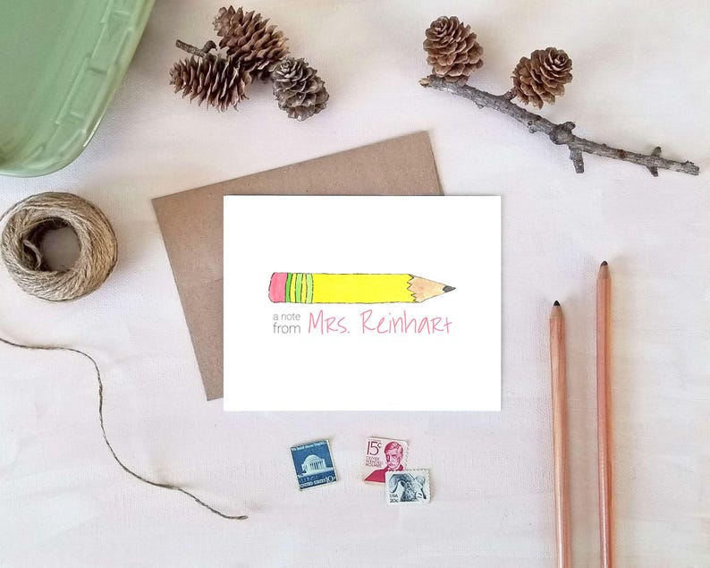 Teacher Stationery - Watercolor Pencil Stationery Set - Personalized Notepad & Note Cards - Teacher Appreciation Gift zdjęcie 4