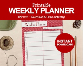 Printable Weekly Planner Schedule Family DIY Weekly Organizer Instant Download