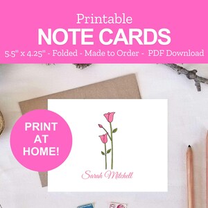 Printable Tulip Stationery - Personalized Note Cards - Gifts for Tulip Lovers - Print at Home PDF