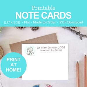 Printable Tooth Note Card for Dentists - Personalized Dental Stationery - Cute Dentist Gifts - Print at Home PDF