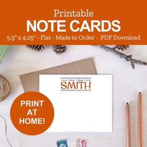 Printable Family Note Cards - Personalized Family Name Note Cards - Print at Home PDF