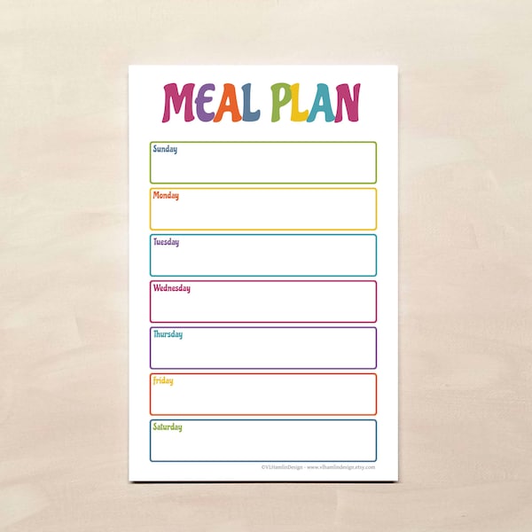 Colorful Weekly Meal Planner Notepad