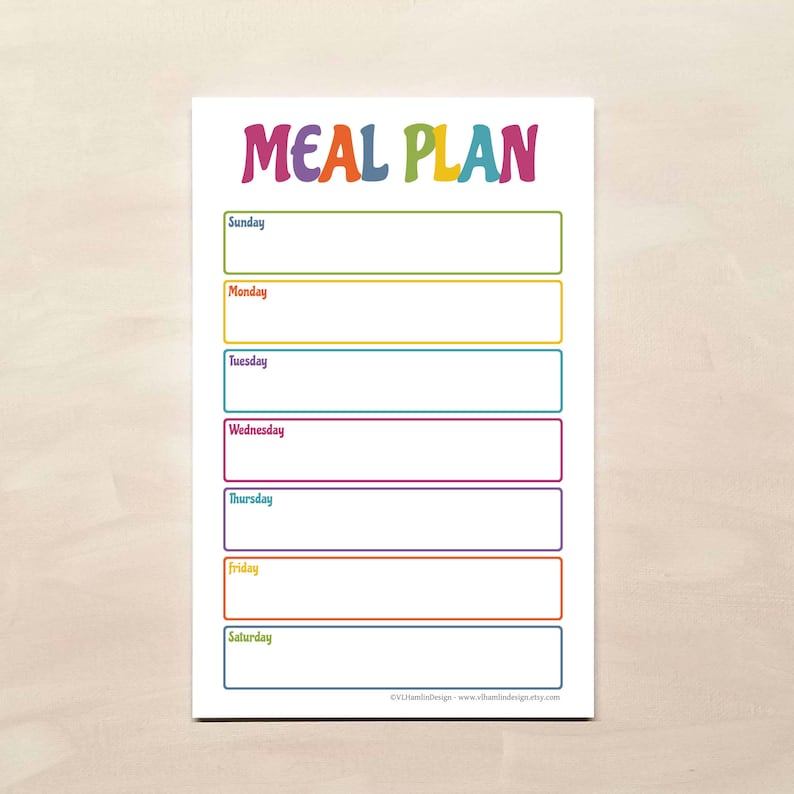 Colorful Weekly Meal Planner Notepad | VLHamlinDesign
