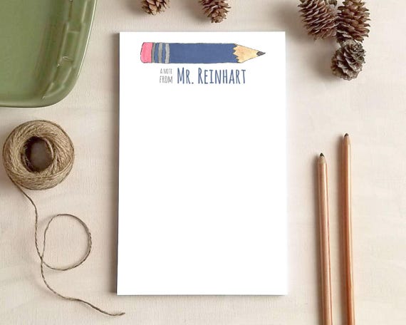 Blue Pencil Notepad - Personalized Teacher Notepad - Custom Stationery Gift for Teachers