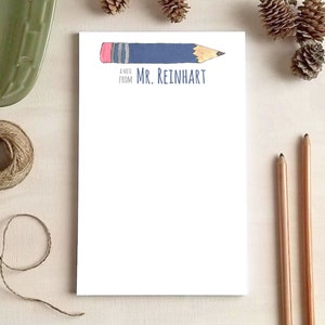 Teacher Notepad - Blue Pencil Notepad - Teacher Gift - Personalized Stationery