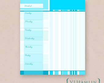 Druckbarer Planer, Wochenplaner, Doodle Organizer, Blaue Streifen, Sofort Download