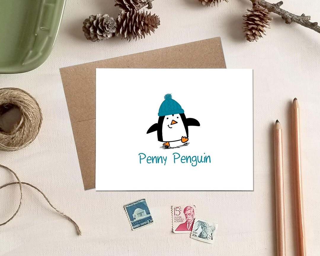 Printable Penguin Note Cards: Personalized Stationery (PDF) - Etsy