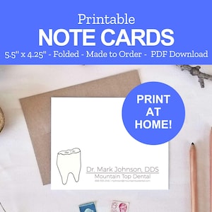 Printable Tooth Note Cards for Dentists - Personalized Tooth Stationery - Dentist Gifts - Print at Home PDF