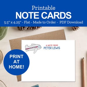 Printable Airplane Stationery Cards - Personalized Note Card Set - Gift for Pilot - Print at Home PDF