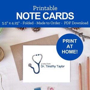 Personalized Stethoscope Note Cards: Medical Stationery (Printable PDF)