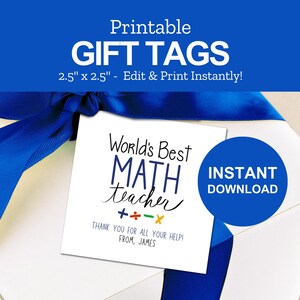 Math Teacher Gift Tags - Teacher Appreciation Tag End of School Year ...